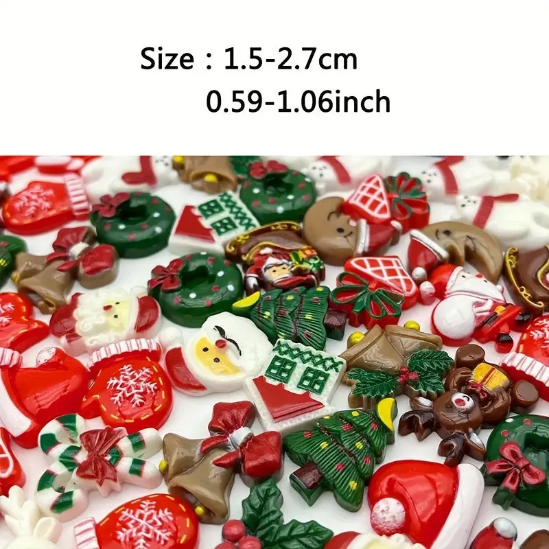 50pcs Non-Metallic Festive Holiday-Inspired Flatback Charms Assortment for DIY Crafts and Jewelry Making with Snowman, Reindeer, and Seasonal Decorations - No Plating Material