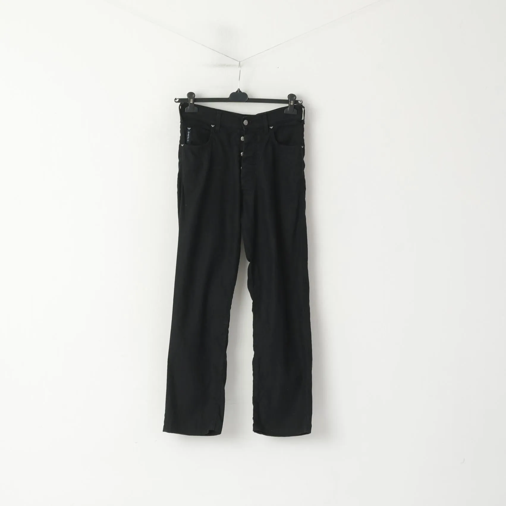 Armani Jeans Women 30 Trousers Black Linen AJ Straight Comfort Leg High Waist Pants