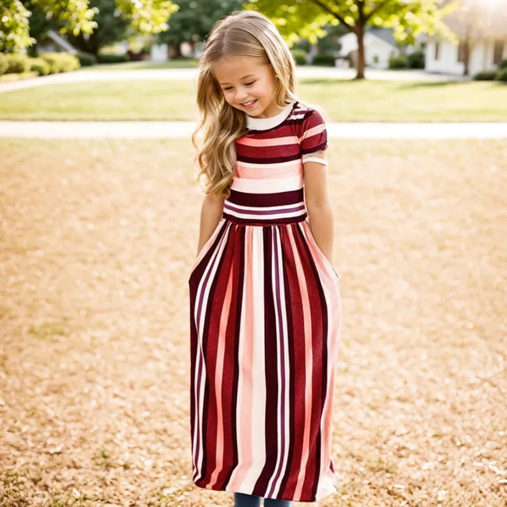 Baby Girl Striped Print Long Dress Toddler Girls Bohemian Flower Dress Kids Causal Clothes Polyester Soft Summer Beachwear Dress