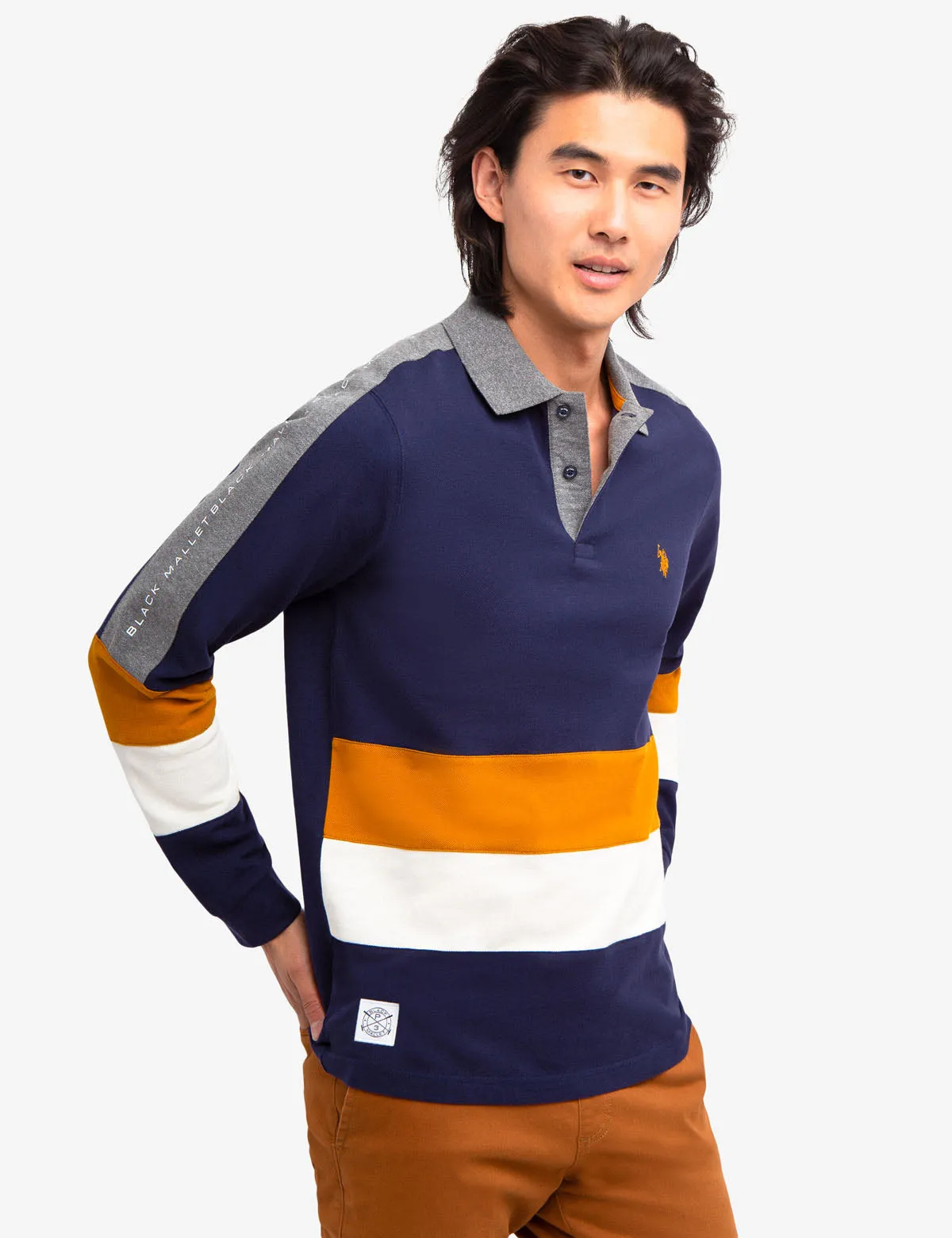 BLACK MALLET COLORBLOCK LONG SLEEVE POLO SHIRT