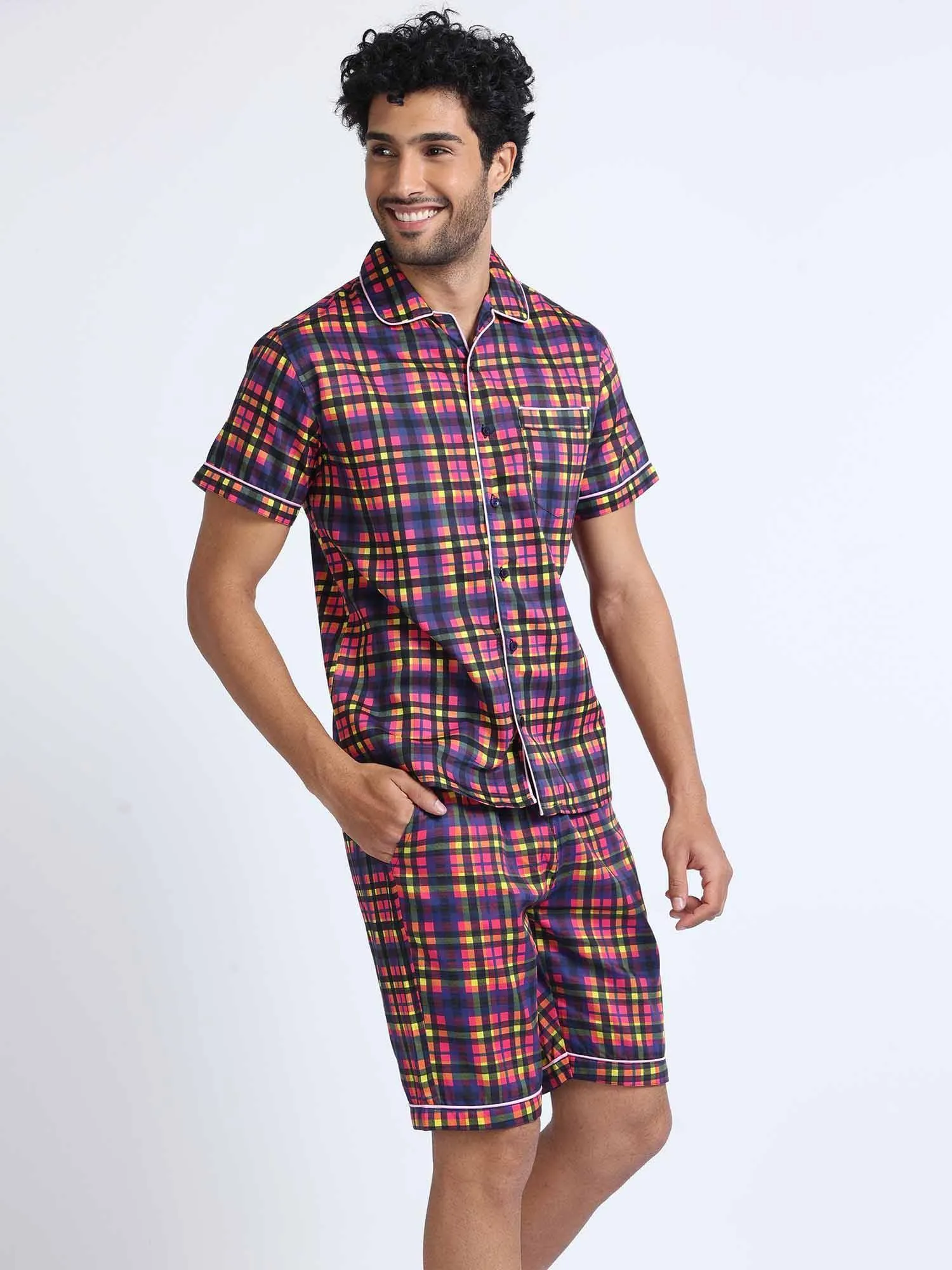 Bright Checks Digital Printed Half Sleeve Co-Ords