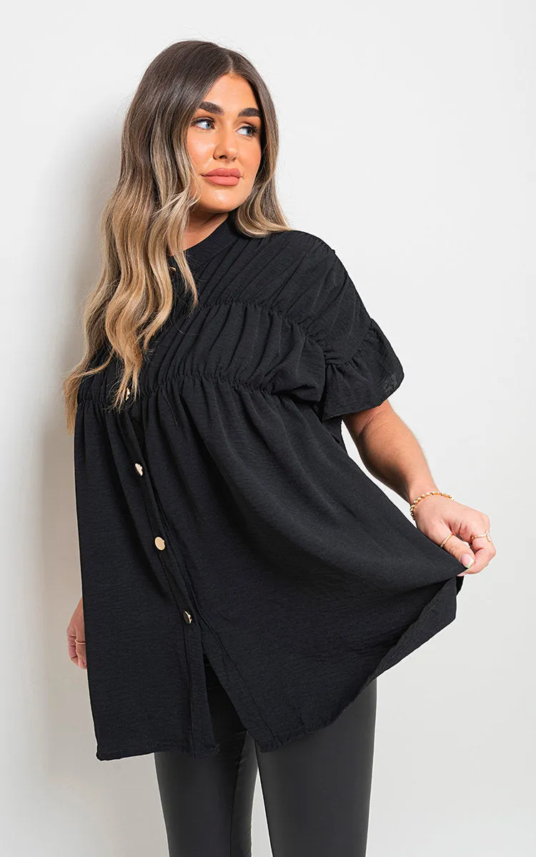 Button Down Pleated Frill Tops