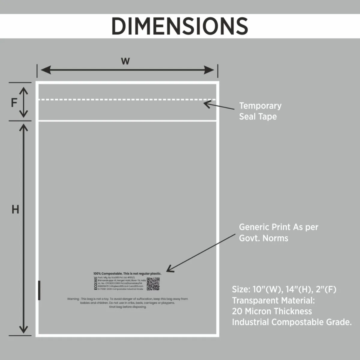 Compostable Transparent Garment Bags - 10x14 2 inch Flap, 1000pcs