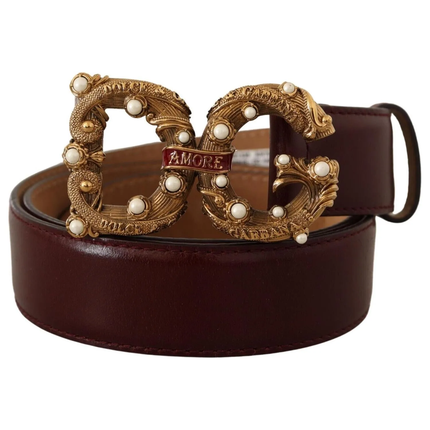 Dolce & Gabbana Elegant Bordeaux Leather Amore Belt