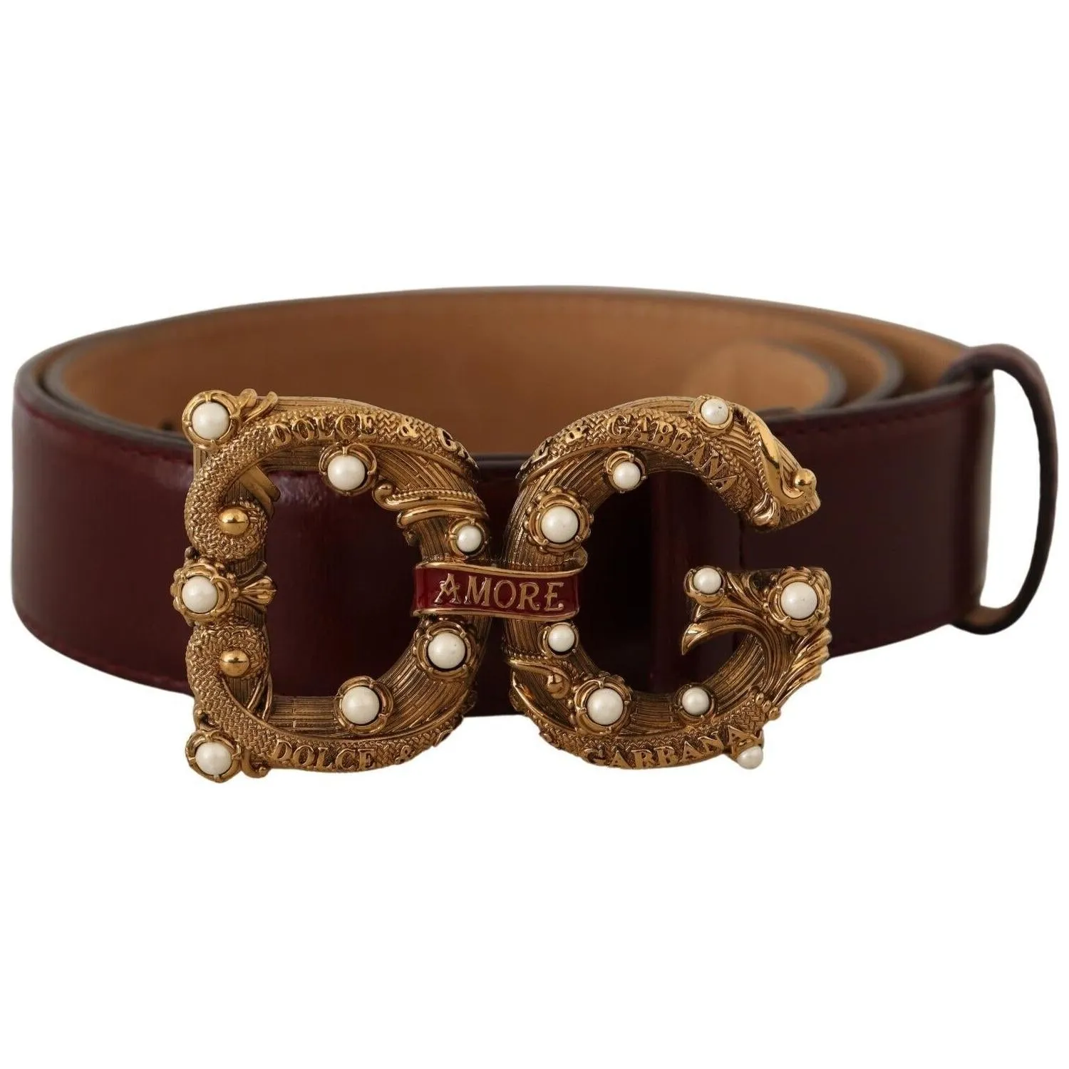 Dolce & Gabbana Elegant Bordeaux Leather Amore Belt