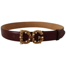 Dolce & Gabbana Elegant Bordeaux Leather Amore Belt