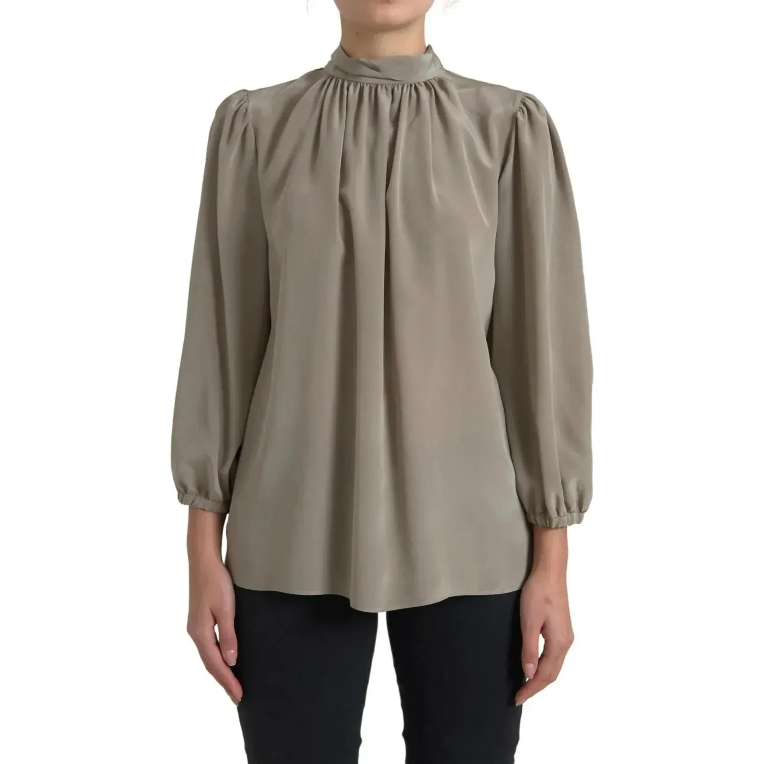 Dolce & Gabbana Gray Mock Neck Long Sleeves Top Blouse