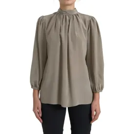 Dolce & Gabbana Gray Mock Neck Long Sleeves Top Blouse