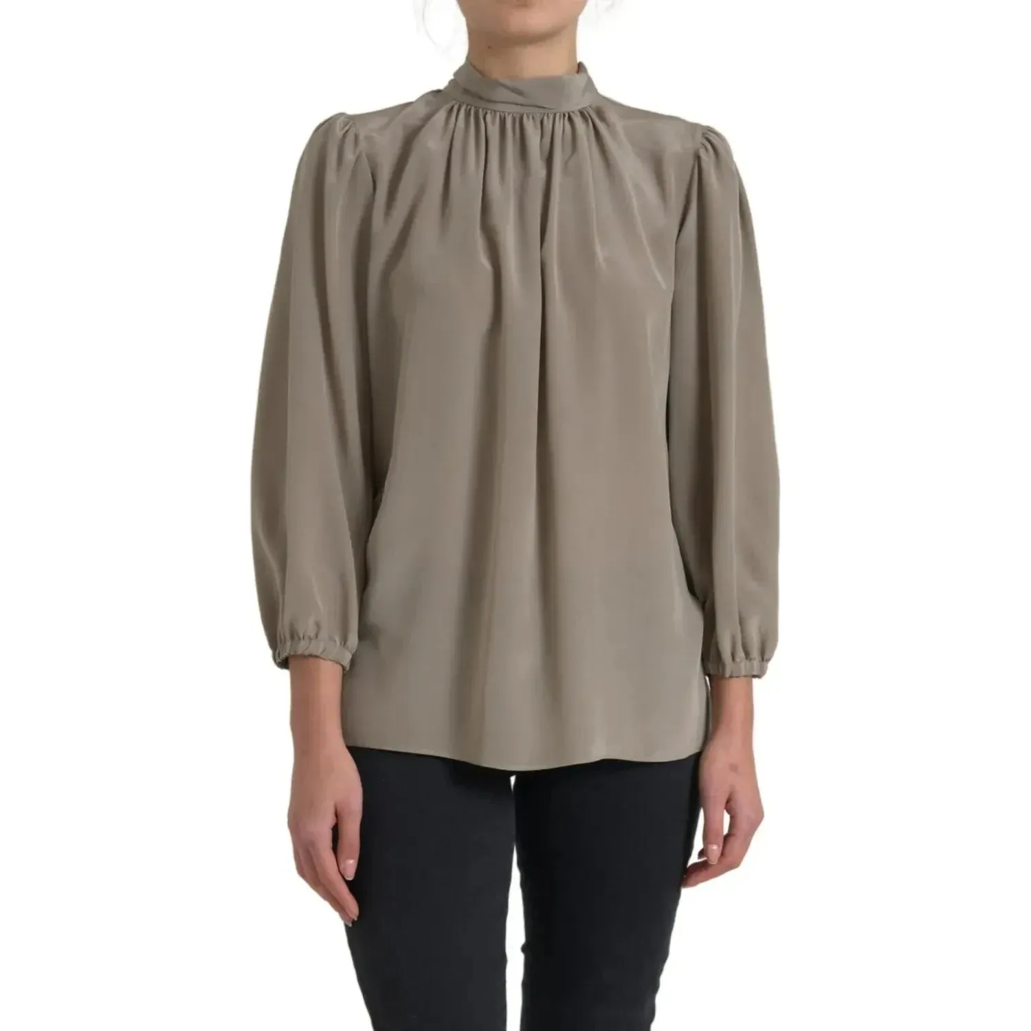 Dolce & Gabbana Gray Mock Neck Long Sleeves Top Blouse