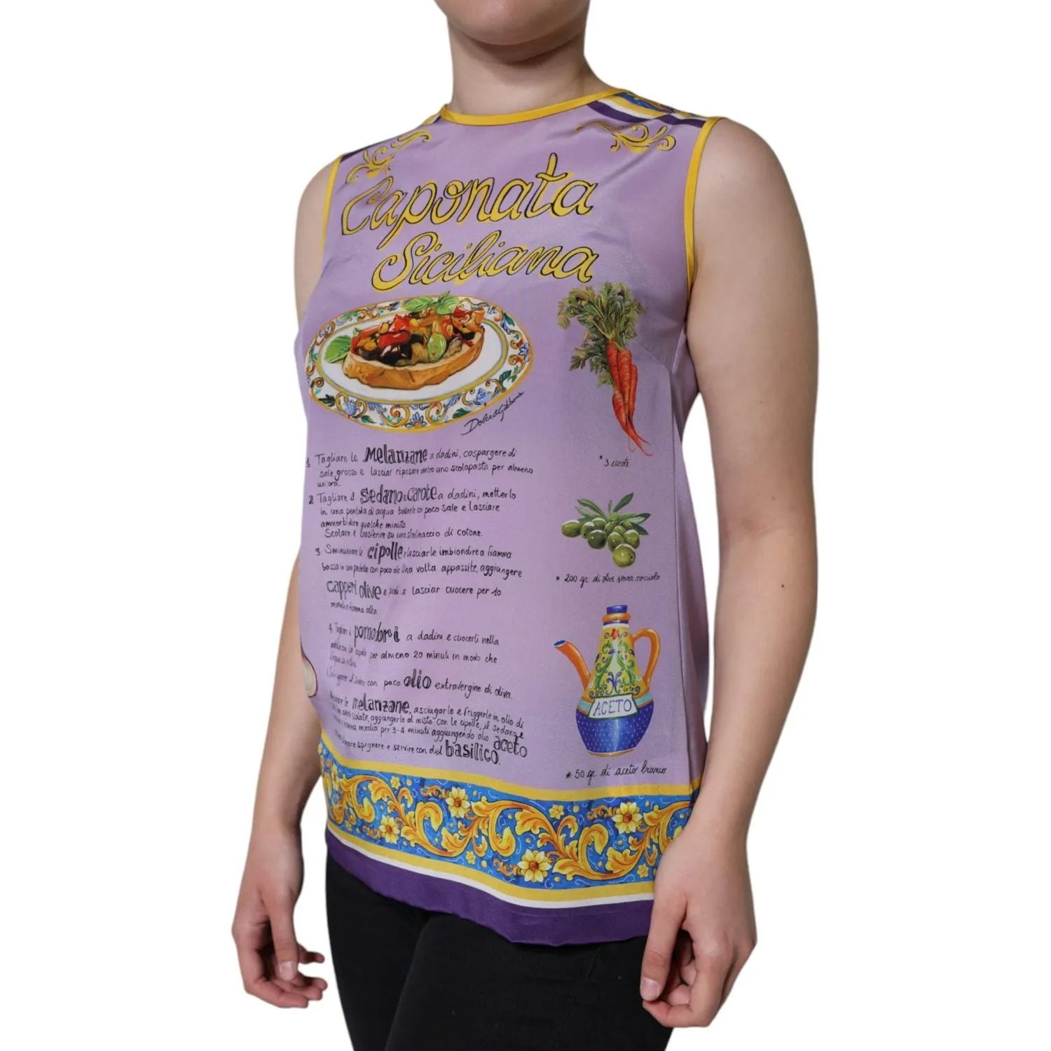 Dolce & Gabbana Purple Silk Caponata Siciliana Print Tank Top