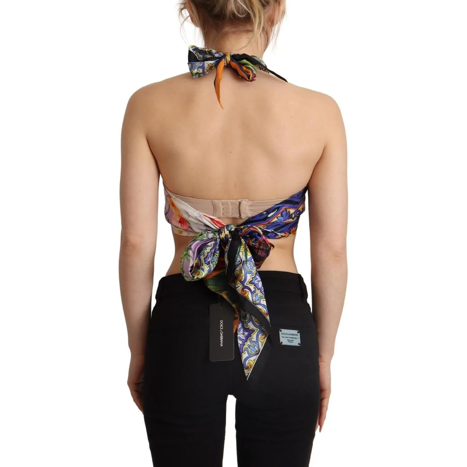 Dolce & Gabbana Sumptuous Silk Halter Cropped Top - Multicolor