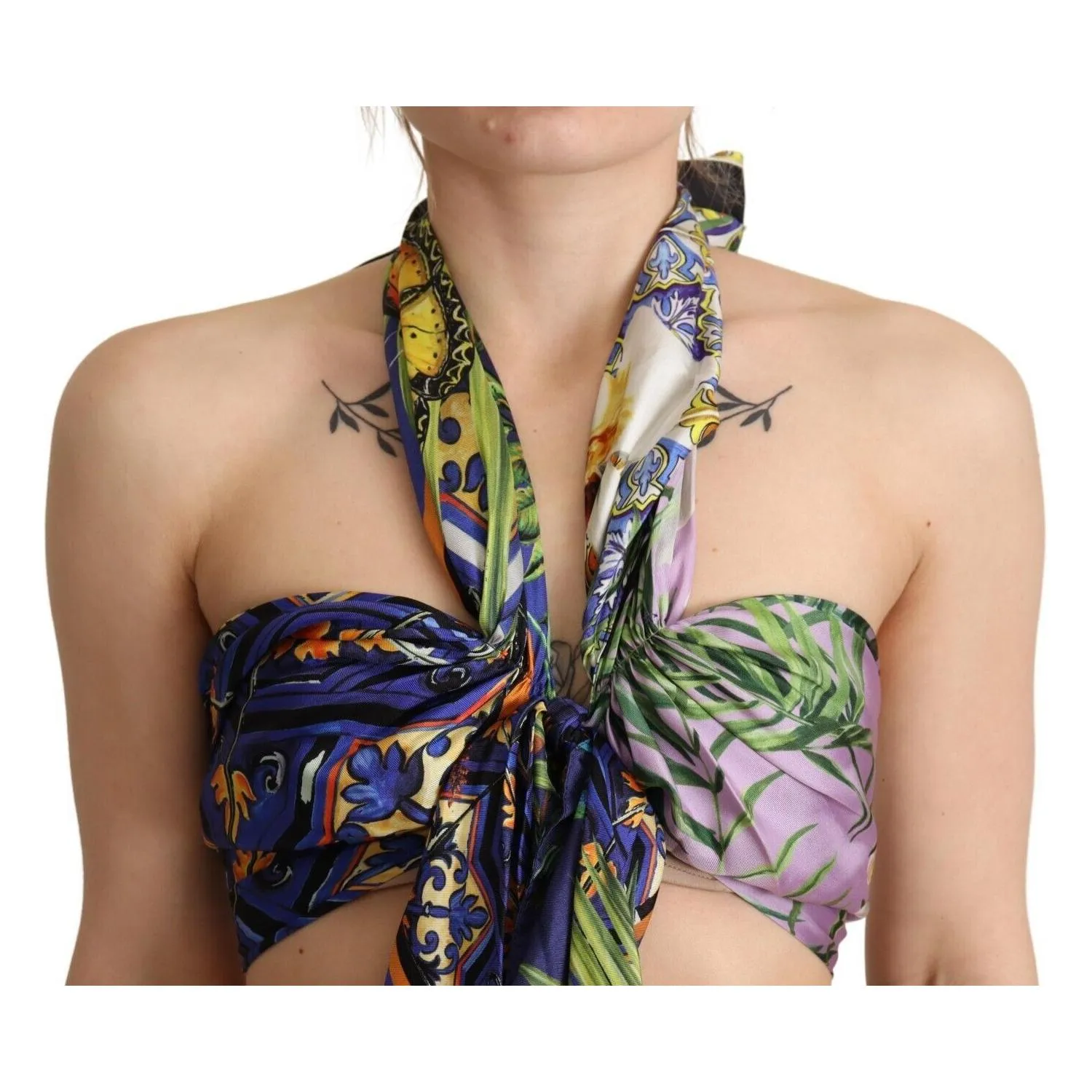 Dolce & Gabbana Sumptuous Silk Halter Cropped Top - Multicolor