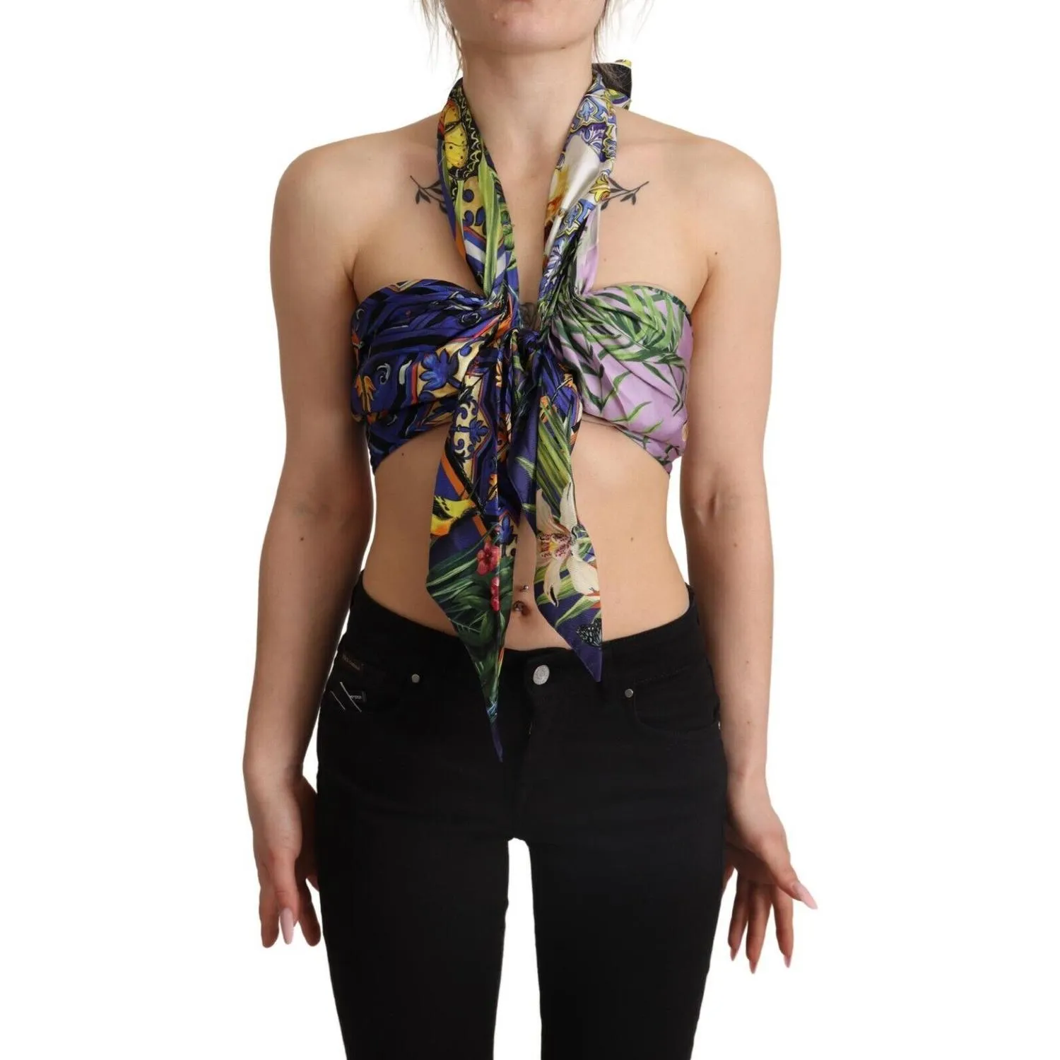 Dolce & Gabbana Sumptuous Silk Halter Cropped Top - Multicolor