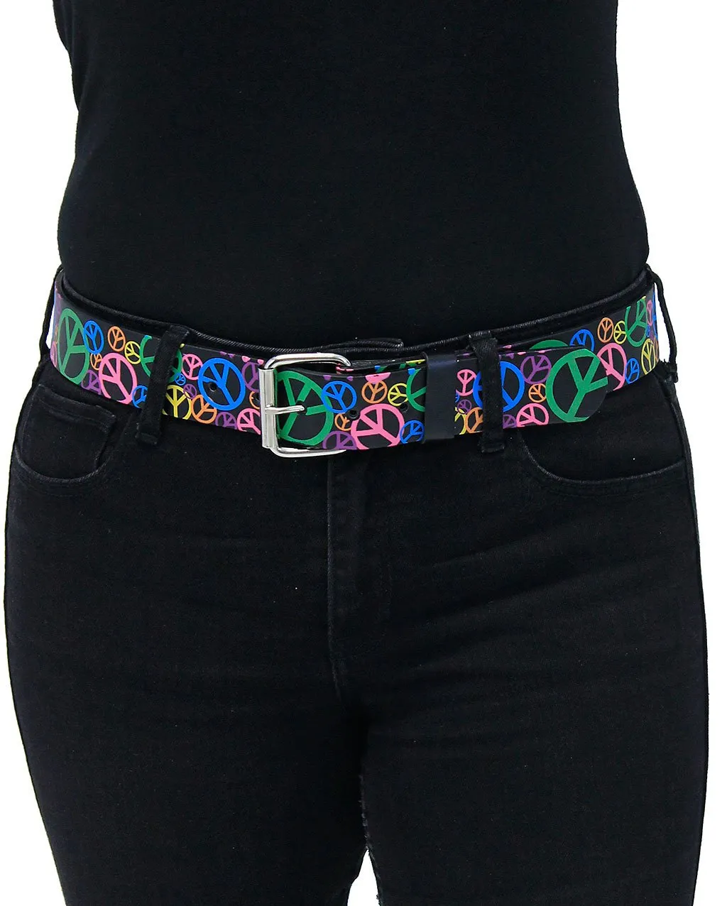 Economy Leather Belt w/Colorful Peace Symbols #BT019PC