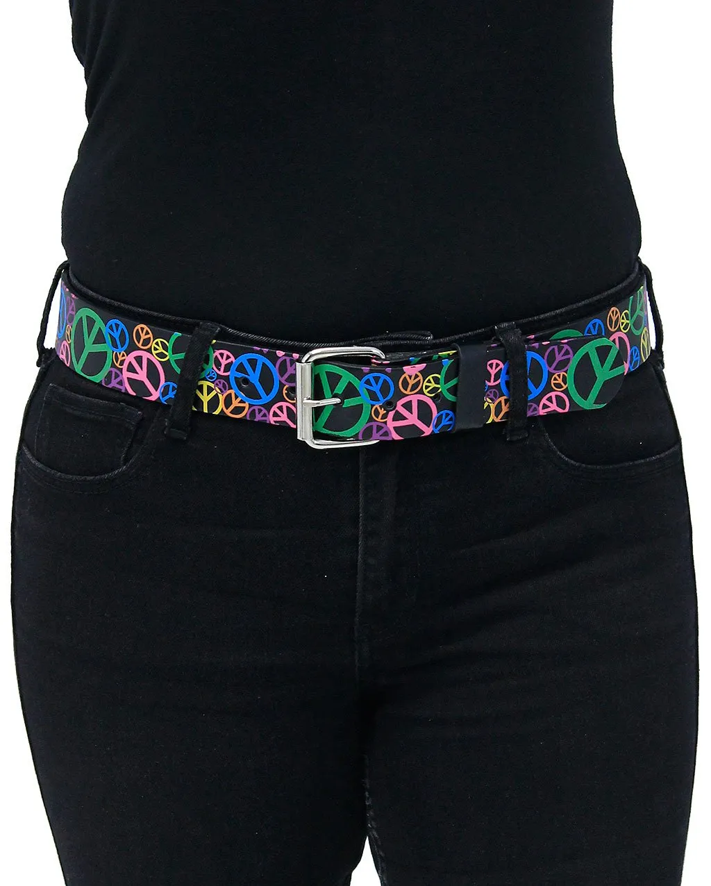 Economy Leather Belt w/Colorful Peace Symbols #BT019PC