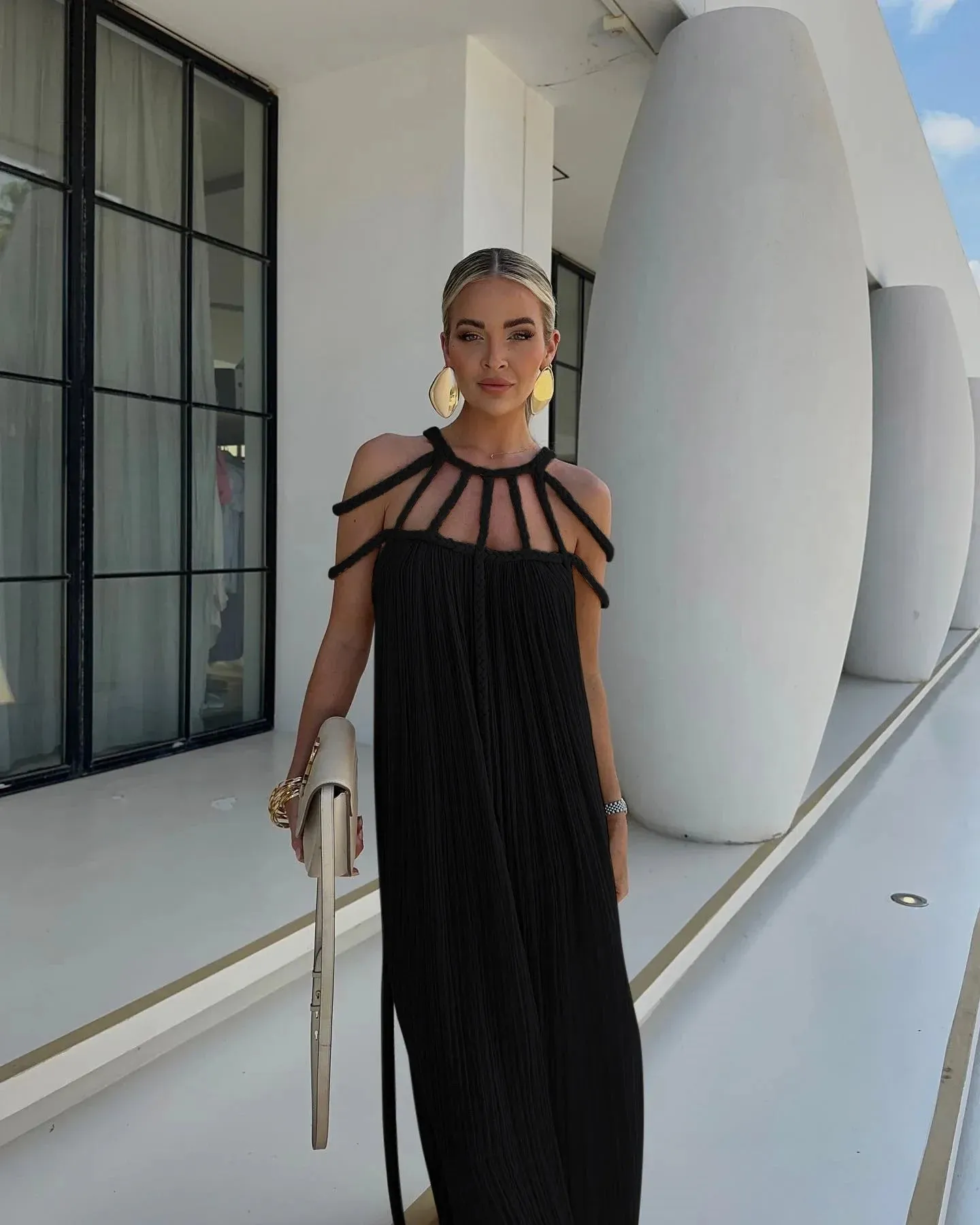 Elegant Off Shoulder Lace Up Backless Maxi Dress for Summer