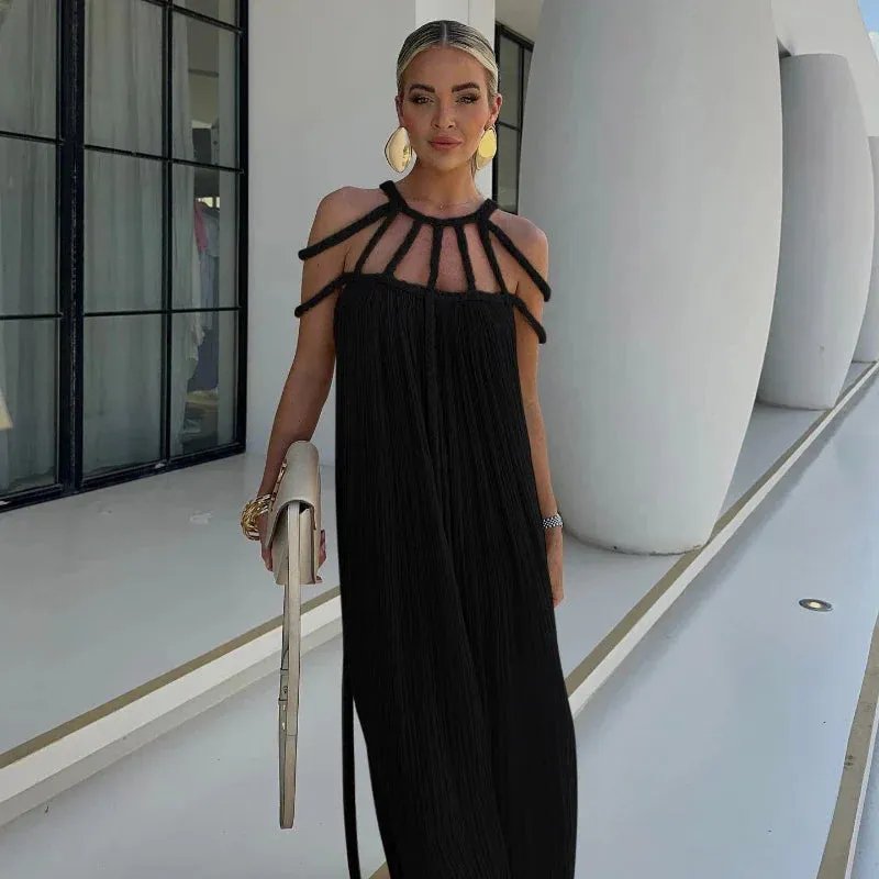 Elegant Off Shoulder Lace Up Backless Maxi Dress for Summer