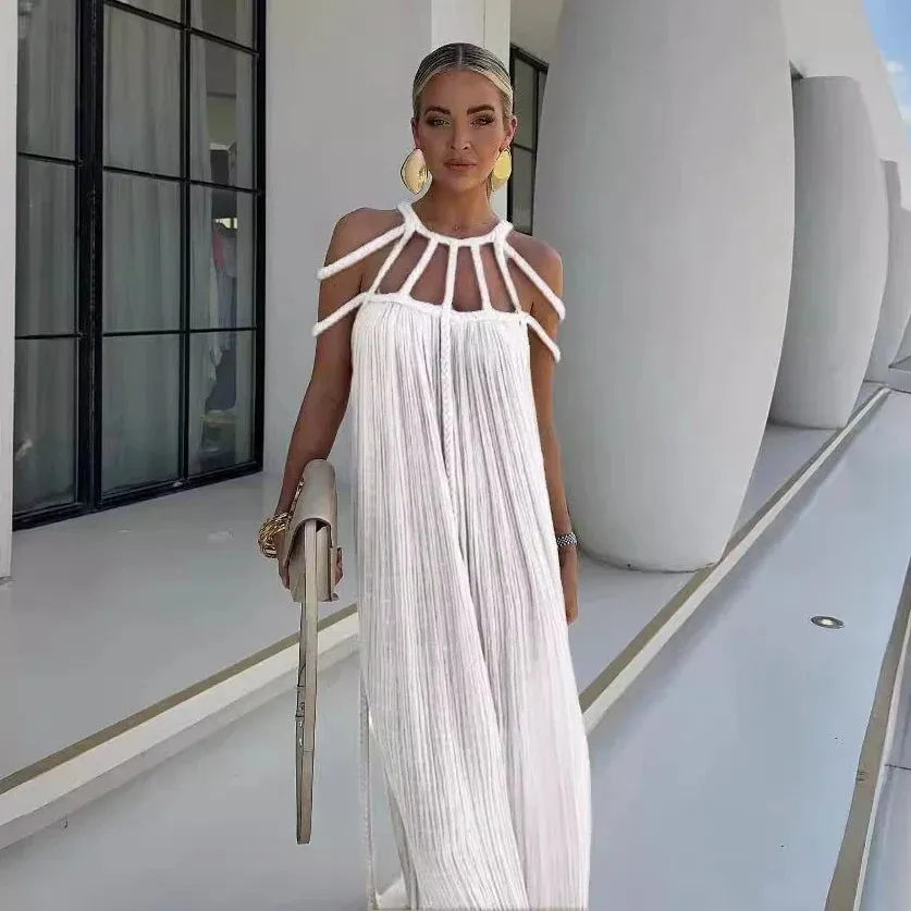 Elegant Off Shoulder Lace Up Backless Maxi Dress for Summer