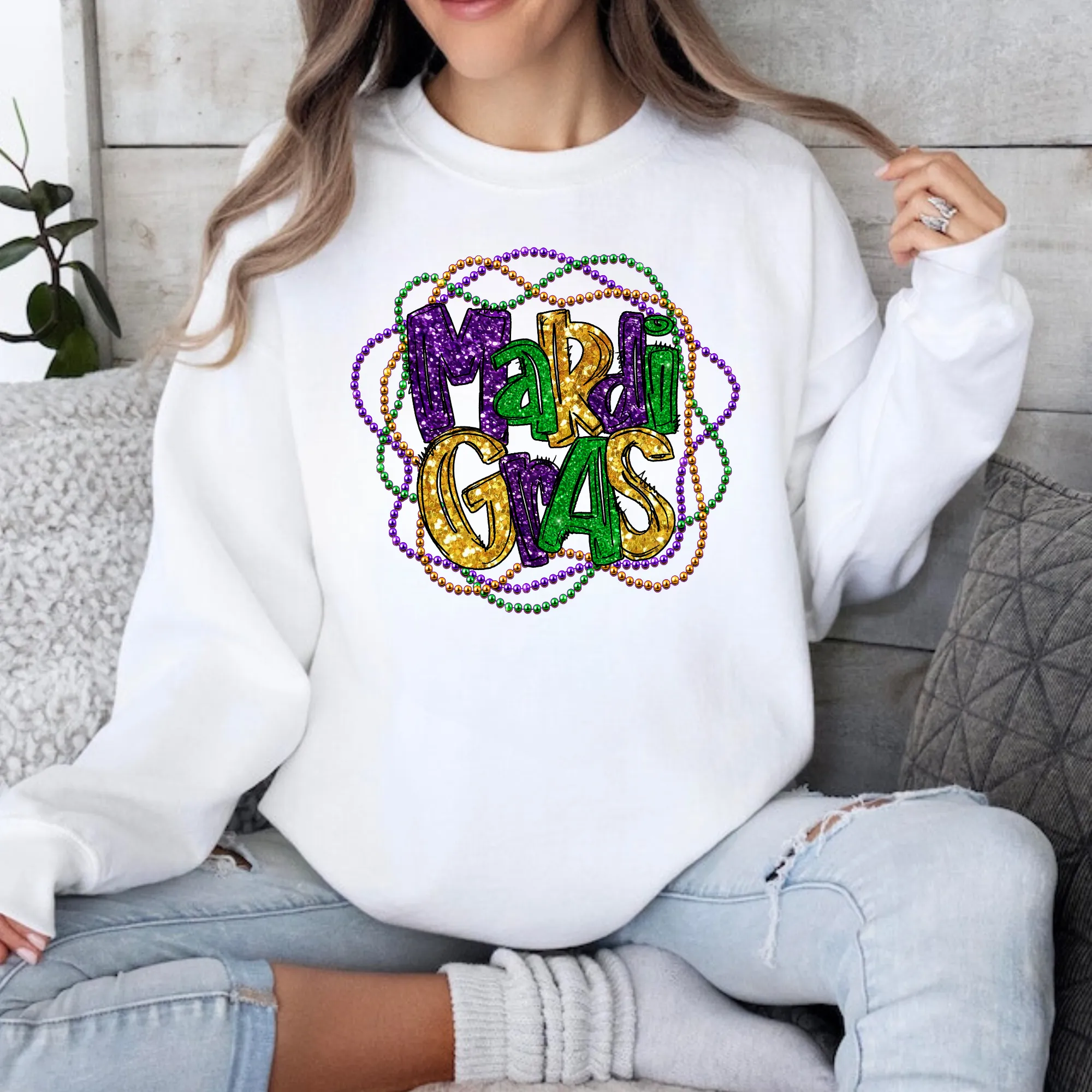 Faux Sequin Mardi Gras Sweatshirt