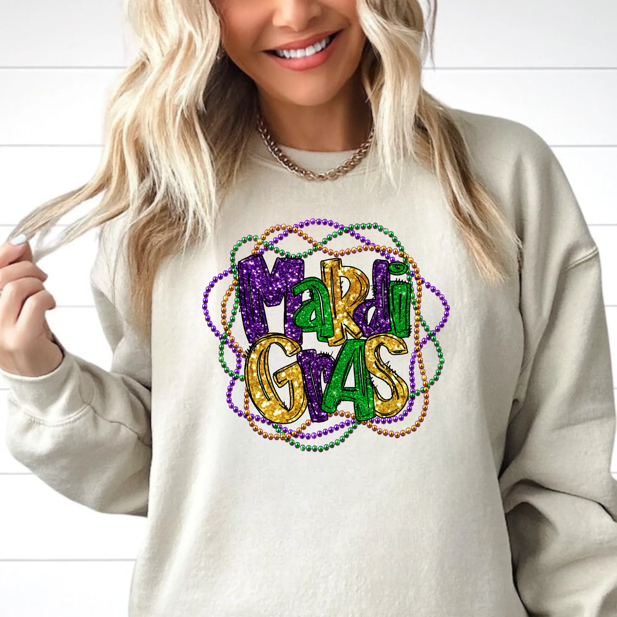 Faux Sequin Mardi Gras Sweatshirt