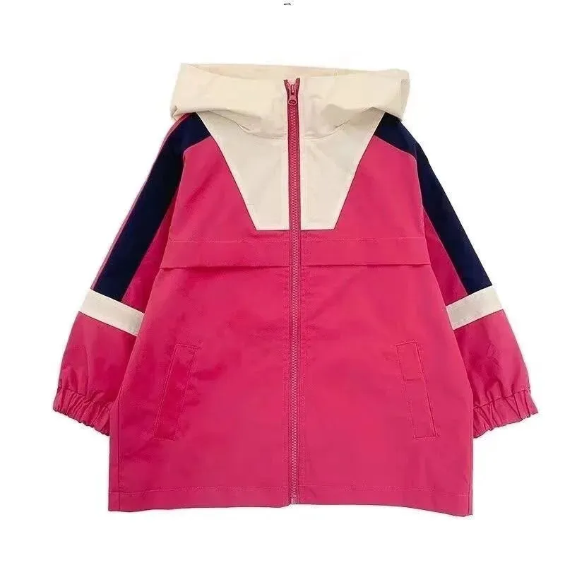 Girl Punching Jackets Spring Autumn Big Kids Hooded Windbreaker Cardigan Coats Children Clothes Casual Sportwear Outerwear 4-12Y