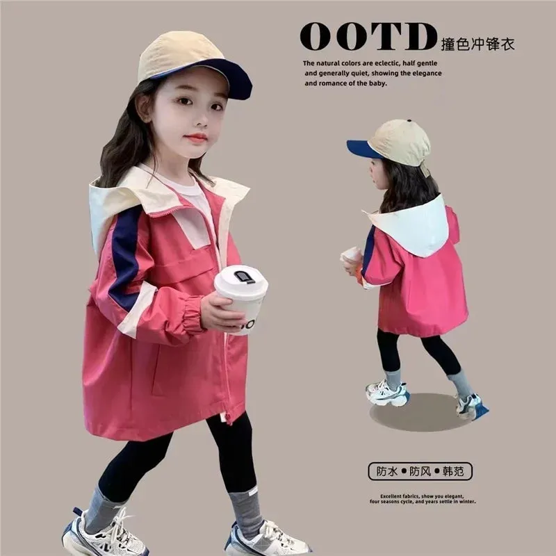 Girl Punching Jackets Spring Autumn Big Kids Hooded Windbreaker Cardigan Coats Children Clothes Casual Sportwear Outerwear 4-12Y