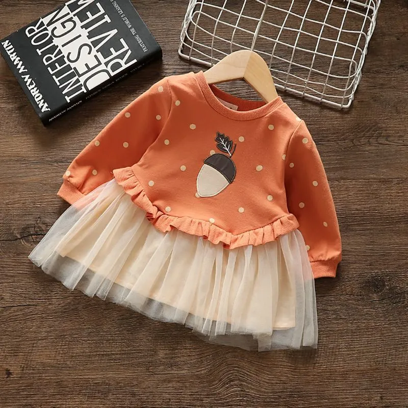 Girls Dress Autumn Clothing Baby Toddler Long Sleeve Pullover Dress New Trendy Gauze Skirt Children Baby Girl Princess Dress