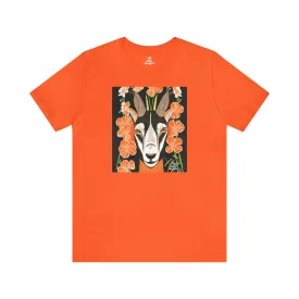 Goat with Orange Flowers, Soft 100% Jersey Cotton T-Shirt, Unisex, Short Sleeve, Retail Fit