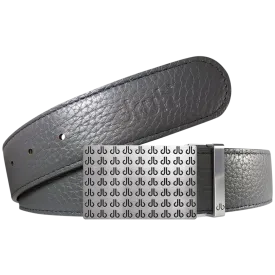 Grey Full Grain Textured Leather Belt with Black db Repeat Buckle