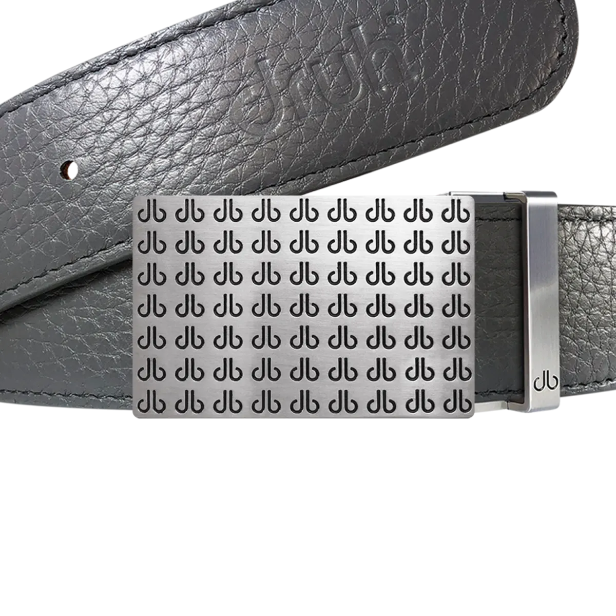 Grey Full Grain Textured Leather Belt with Black db Repeat Buckle