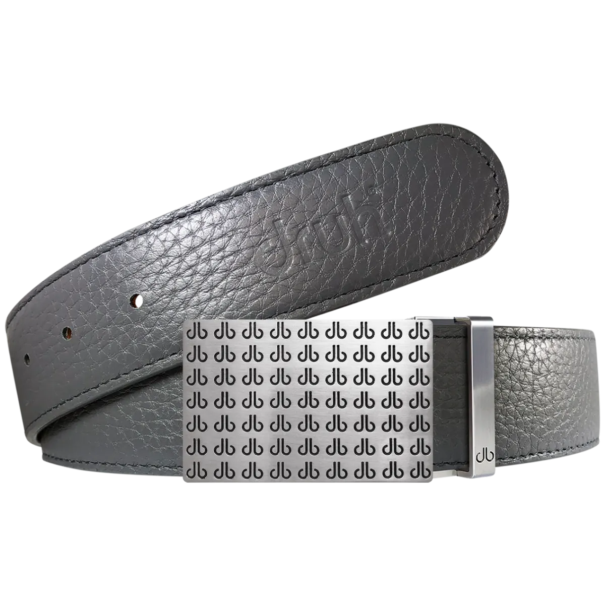 Grey Full Grain Textured Leather Belt with Black db Repeat Buckle