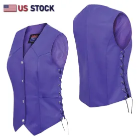 HL14501Purple Royal Purple lace up side Leather Vest for Motorcycle clubs V ROYAL PURPLE