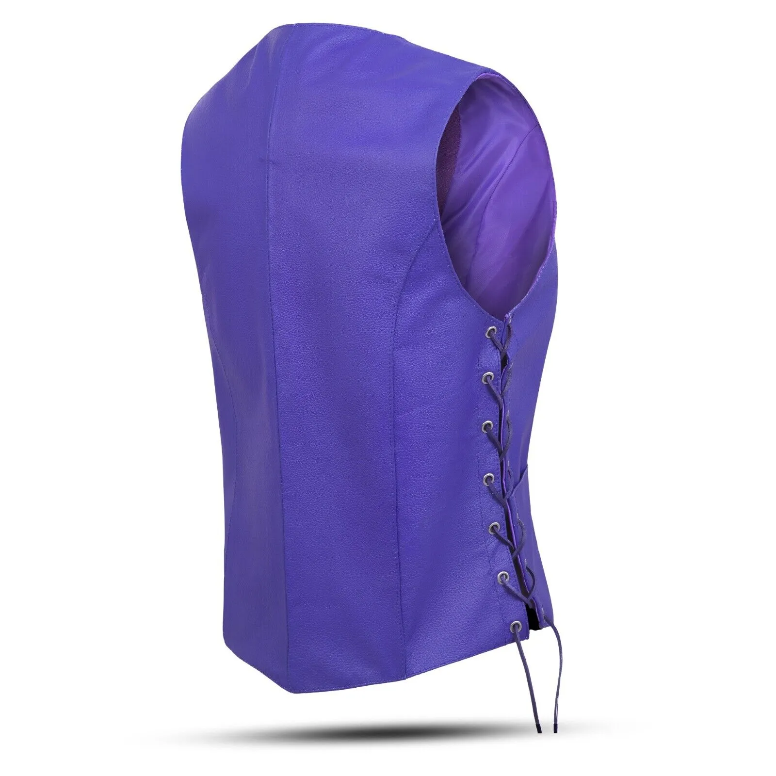 HL14501Purple Royal Purple lace up side Leather Vest for Motorcycle clubs V ROYAL PURPLE