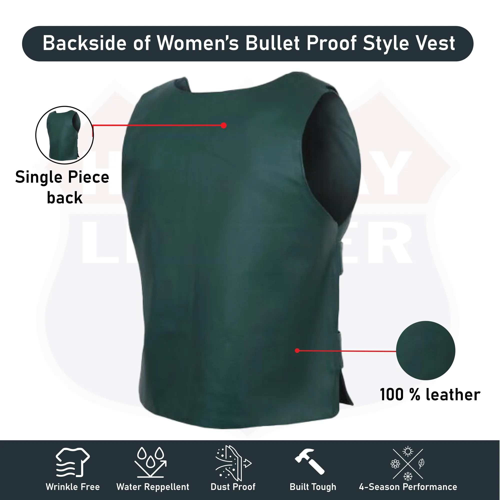 HL14945Hunter H-GREEN Green Emerald Green Women Bullet Proof style Leather Motorcycle Vest for SOA bikers Club