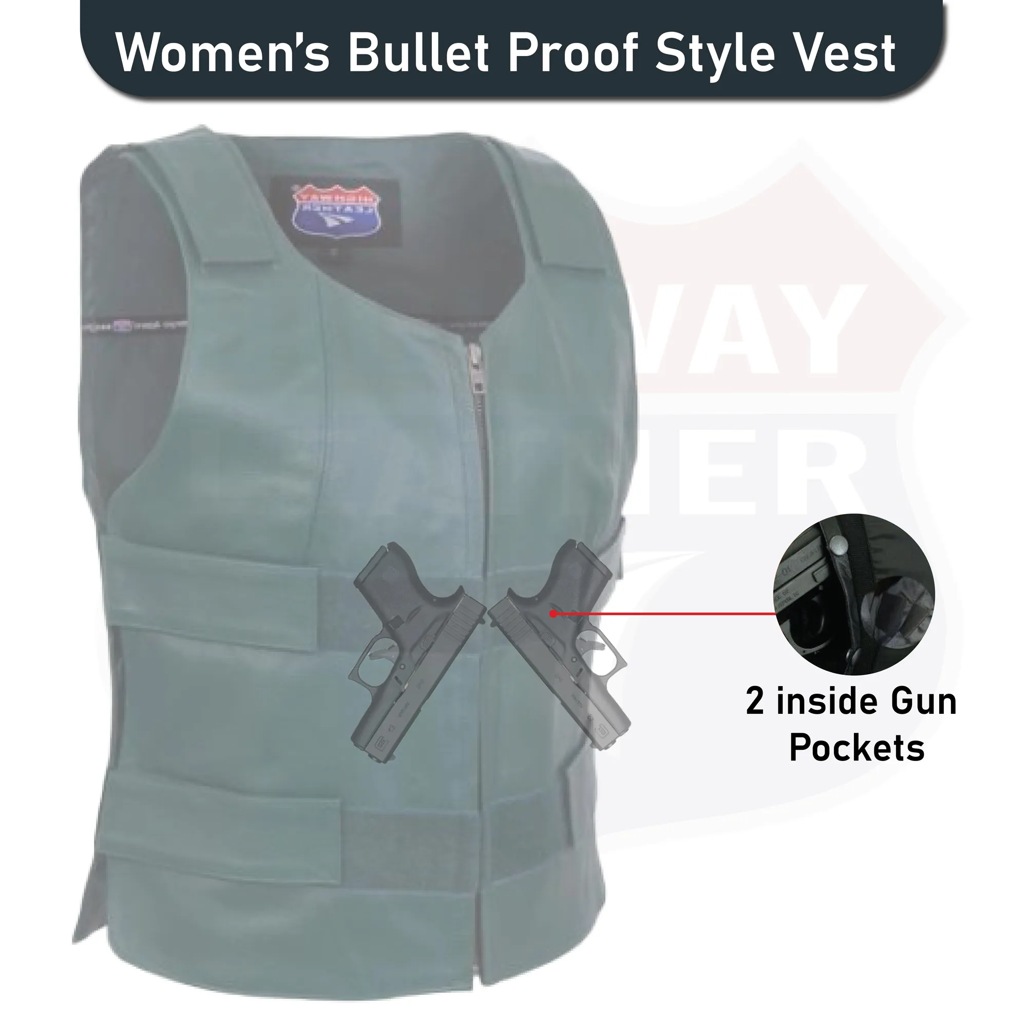 HL14945Hunter H-GREEN Green Emerald Green Women Bullet Proof style Leather Motorcycle Vest for SOA bikers Club