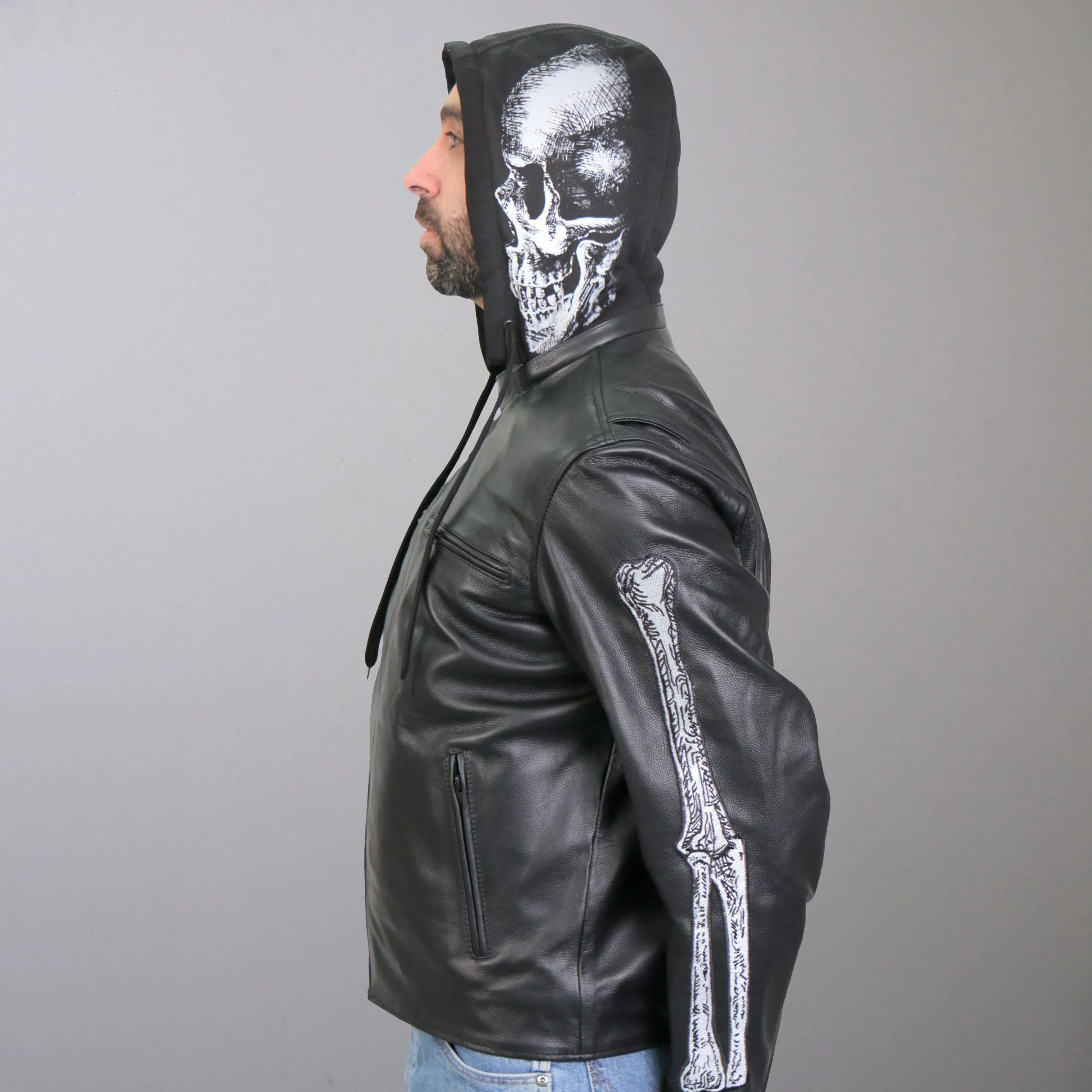 Hot Leathers JKM1031 Men’s Biker  ‘Skull and Bones’ Leather Motorcycle Jacket with Flannel Lining