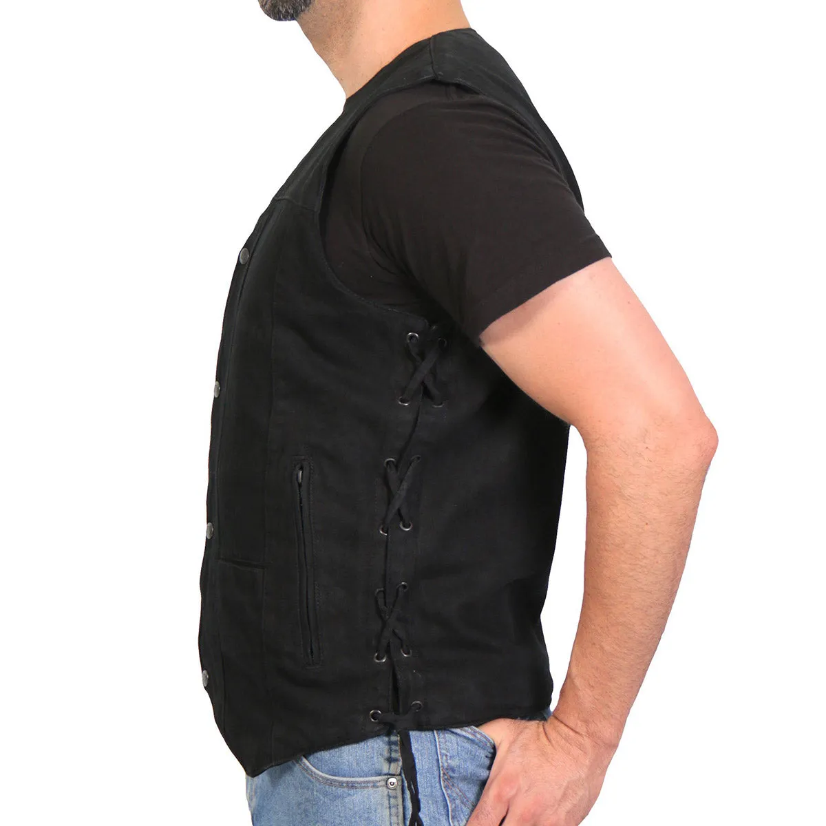 Hot Leathers VSM6102 Men's Classic Black Denim Vest with Side Laces