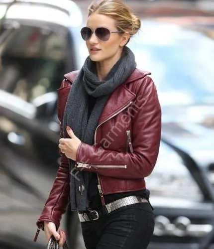 Ladies Women Brando Burgandy Leather Slim Fit Short Body Jacket