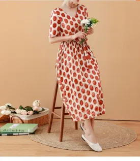 Large Dot Women Dresses Ramie Casual Spring Linen Women Dresses MN97215