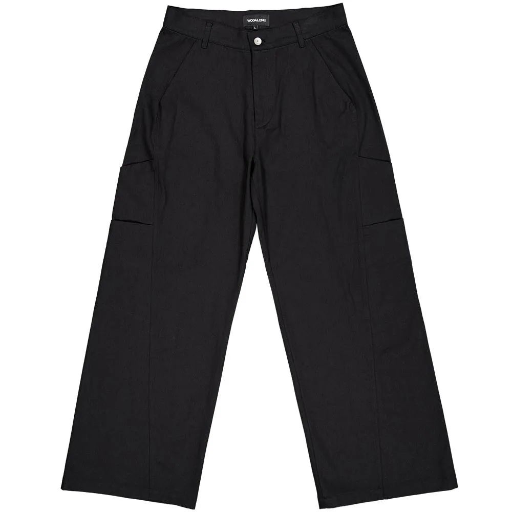 Layered side pocket cotton pants black