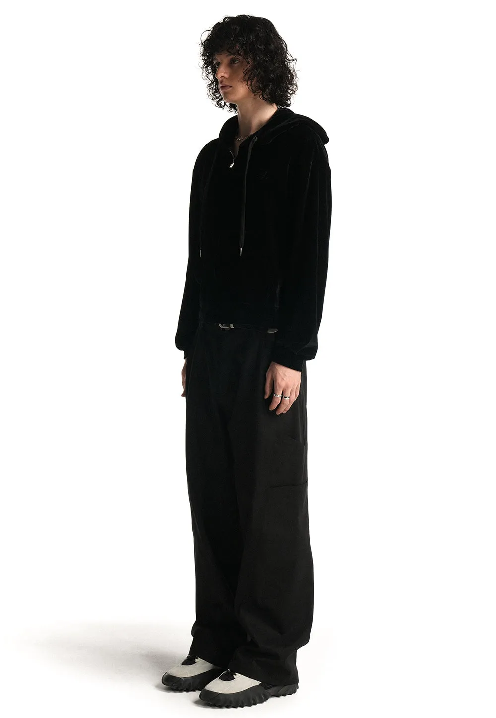 Layered side pocket cotton pants black