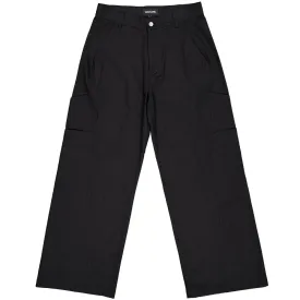 Layered side pocket cotton pants black