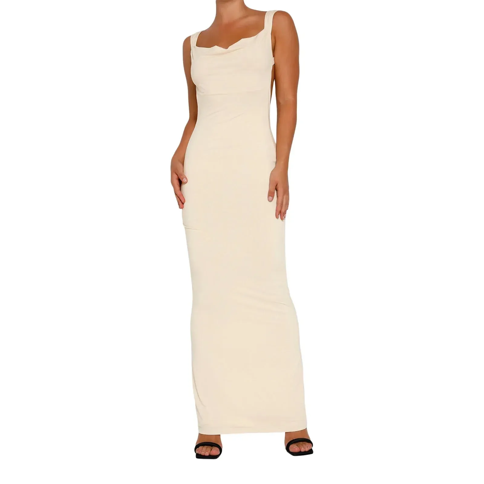 Long Bodycon Solid Color Cowl Neck Sleeveless Sling Backless Cocktail Summer Party Club Maxi Elegant Dress