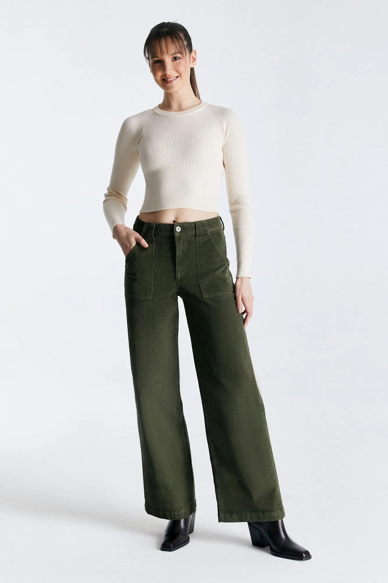 Lulu Cord High Waist Jeans Green