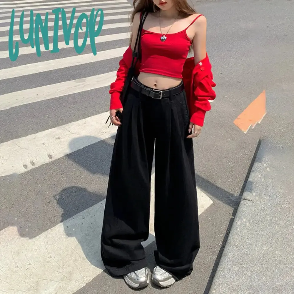 Lunivop 90s fashion men White Wide-Leg Jeans Women's Autumn High Waist Slimming Draping Pleated Loose Slimming Straight Mop Pants