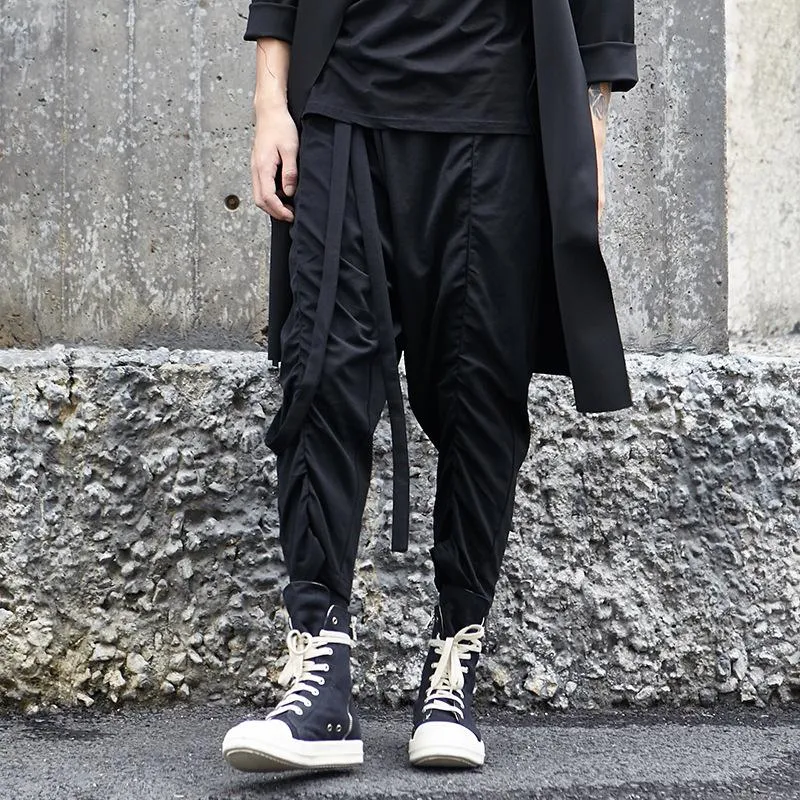 Men Baggy Elastic Waist Drawstring Black Harem Pants