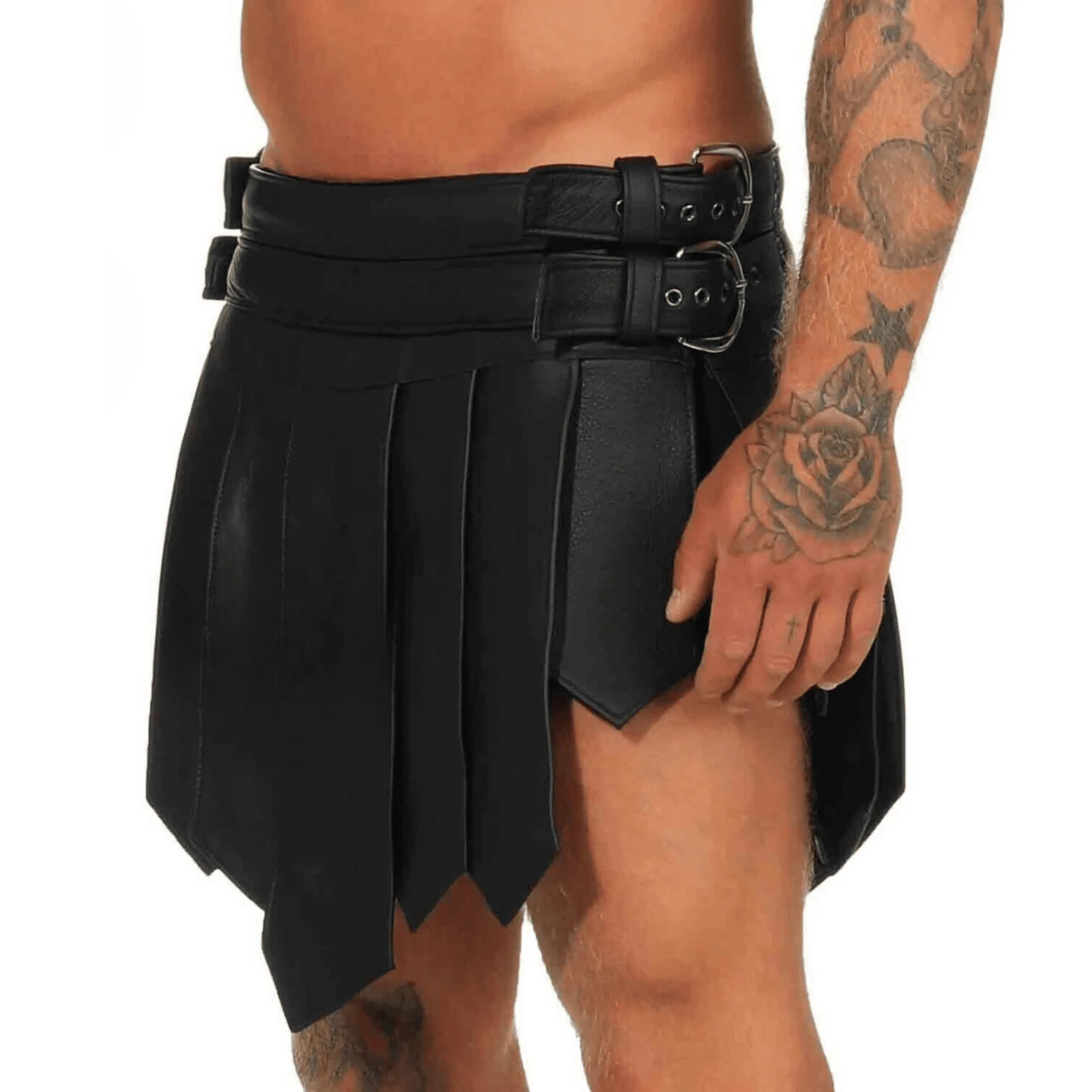 Mens Black Leather Gladiator Kilt