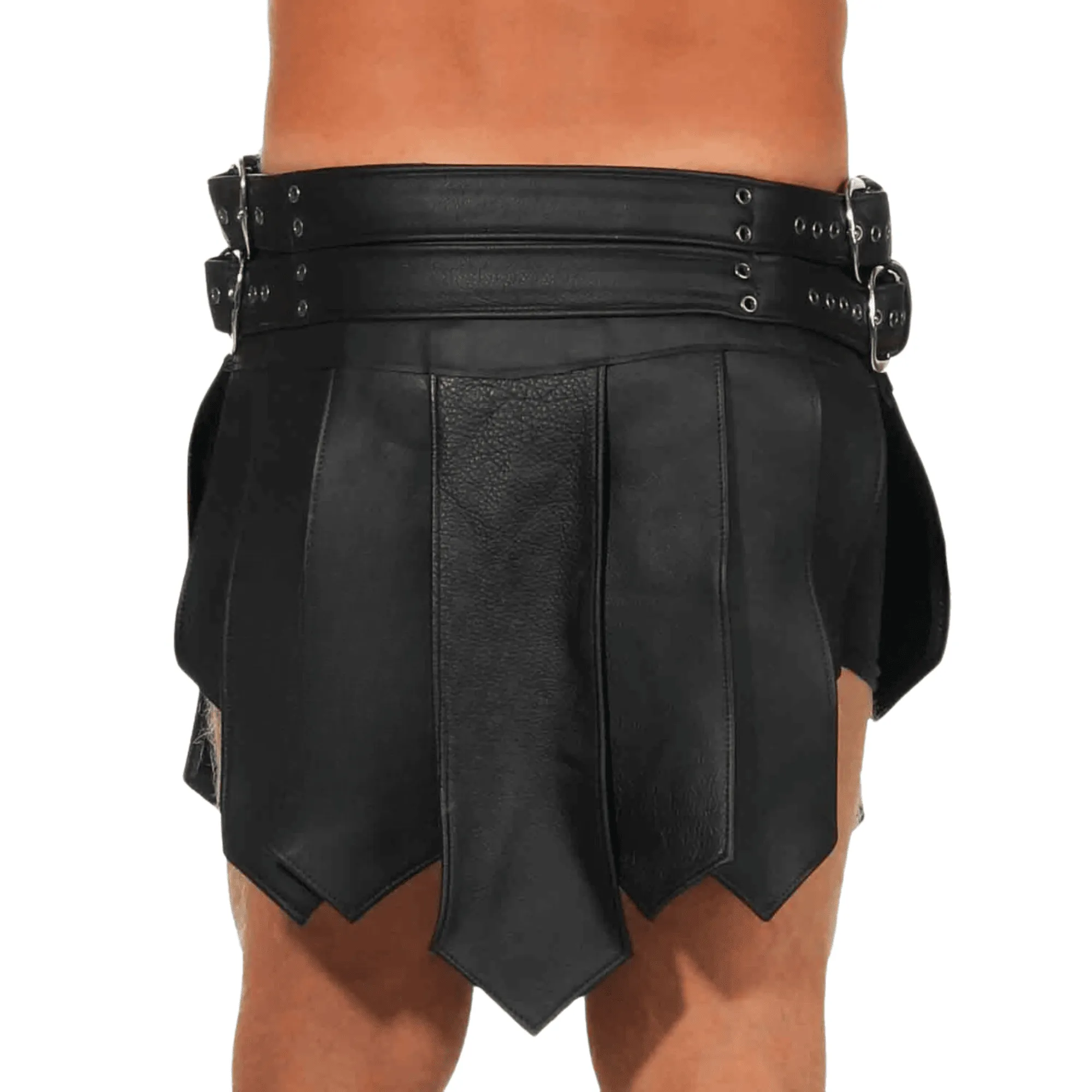 Mens Black Leather Gladiator Kilt