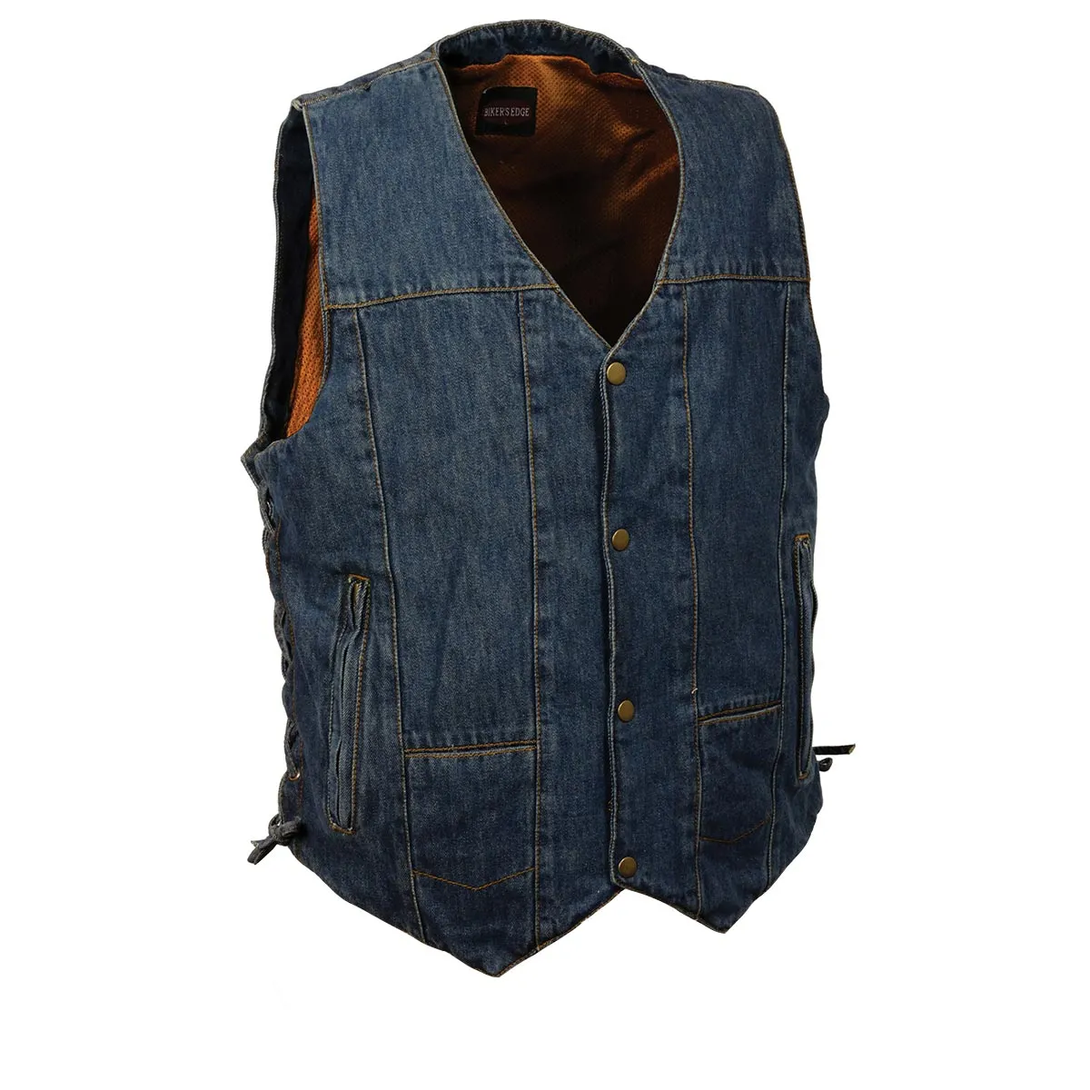 Milwaukee Leather DM1989 Men's Blue Denim 10 Pocket Side Lace Vest