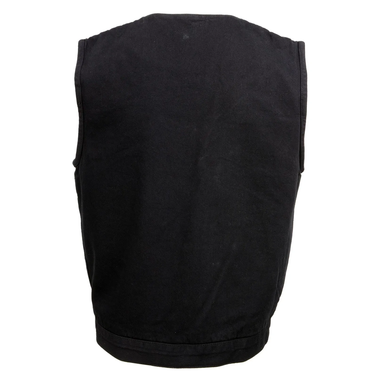 Milwaukee Leather MDM3012 Men's 'Brute' Concealed Snap Black Denim V-Neck Club Style Vest w/ Hidden Zipper